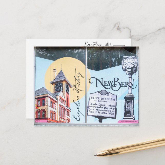 New Bern NC, födelseort för en Iconic Drink Vykort (Fram/Back In Situ)