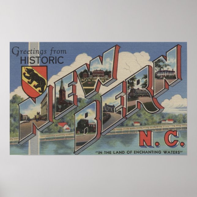 New Bern, North Carolina - Large Brev Scenes Poster (Framsidan)