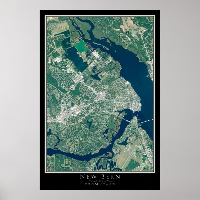 New Bern North Carolina Satellite Poster Karta (Framsidan)