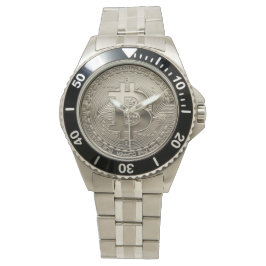 New Bitcoin Black &Stainless Steel Oversized Watch Armbandsur