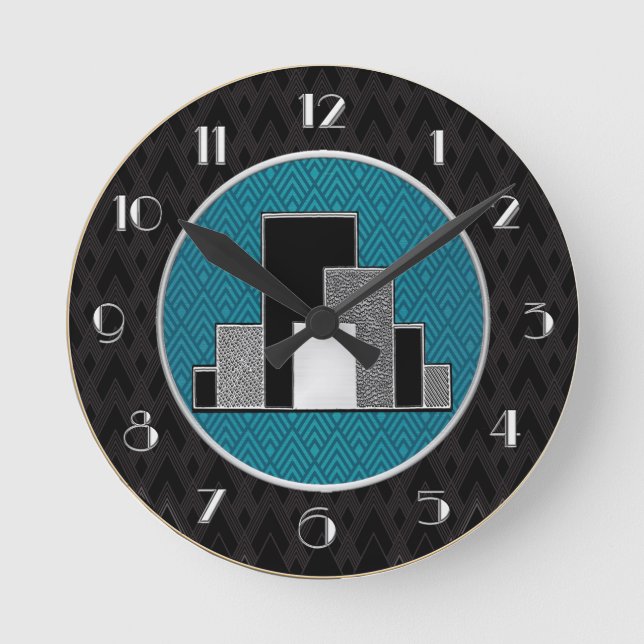 New Blue and Black Deco Stil Round Clock Rund Klocka (Framsida)