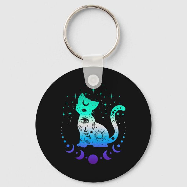 New Blue Gay Male Mlm Pride Flag, Astrology Cat  Nyckelring (Framsida)