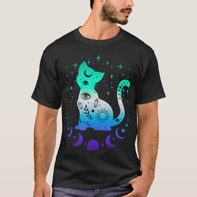 New Blue Gay Male Mlm Pride Flag, Astrology Cat  T Shirt (Framsida)
