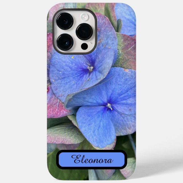 New Blue Hydrangea Flower Photo & Namn iphone case (Baksida)