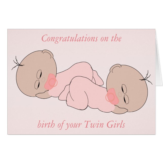 New Born Twin Girls Hälsningskort (Framsidan Horizontal)