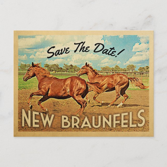 New Braunfels Texas Save Date Horses Meddelande Vykort (Framsida)