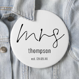 New Bride Mrs. Script Namn Keepsaké Knapp