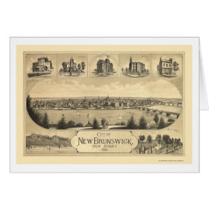 New Brunswick panorama- karta för NJ - 1880 Hälsningskort