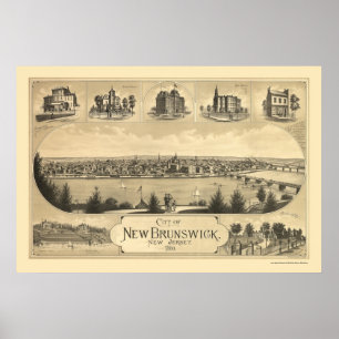 New Brunswick panorama- karta för NJ - 1880 Poster