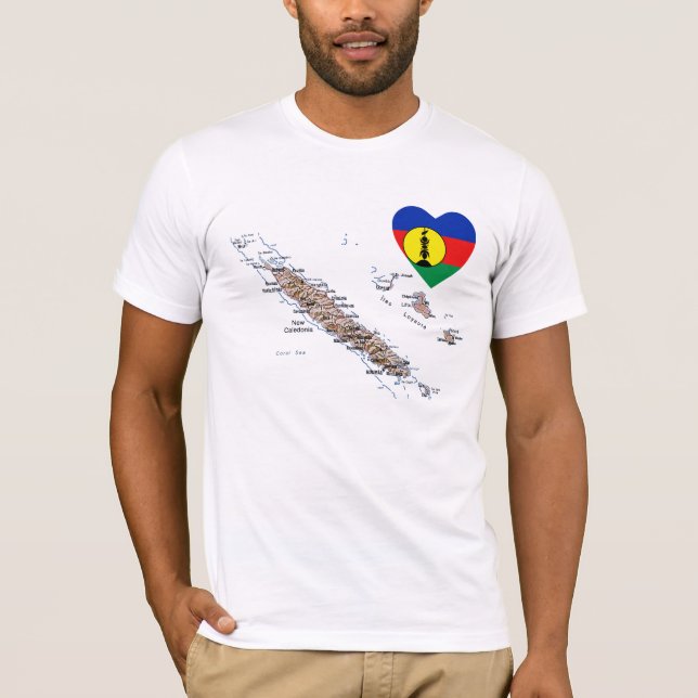 New Caledonia flaggahjärta och kartaT-tröja Tee Shirt (Framsida)