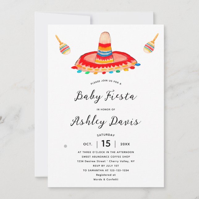 NEW Calligraphy Script Baby Shower Sombrero Inbjudningar (Framsida)