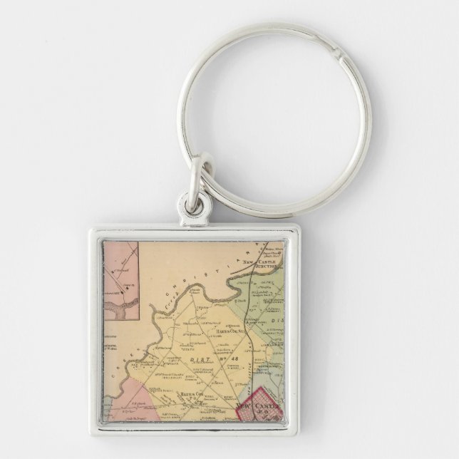 New Castle Hundred Fyrkantig Silverfärgad Nyckelring (Framsidan)