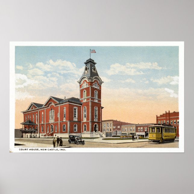 New Castle, Indiana Court House Trolley Poster (Framsidan)