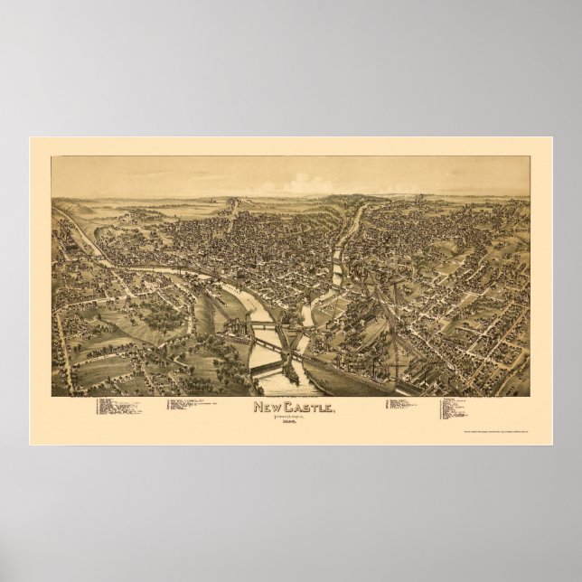 New Castle, PA Panoramic Karta - 1896 Poster (Framsidan)