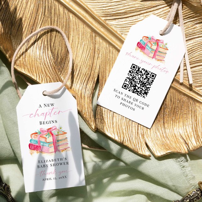 New Chapter Baby Shower Share Photo QR 2-Sided Presentetikett (Skapare uppladdad)