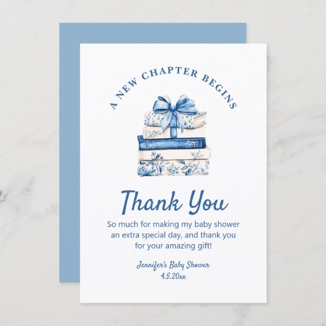 new chapter begins, blue bow books thank you anteckningskort (Fram/baksida)