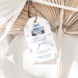 New Chapter Begins Blue Bow Winter Baby Shower Presentetikett