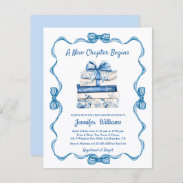 new chapter begins blue ribbon books baby shower  inbjudningar