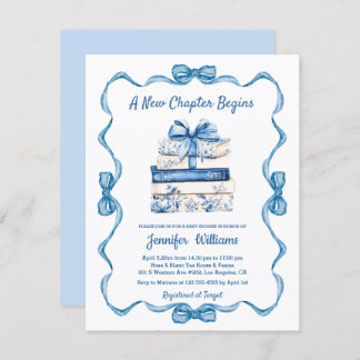  new chapter begins blue ribbon books baby shower  inbjudningar