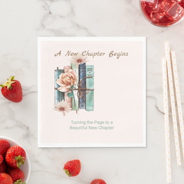 New Chapter Begins Book Stack Floral  Pappersservett (Insitu)