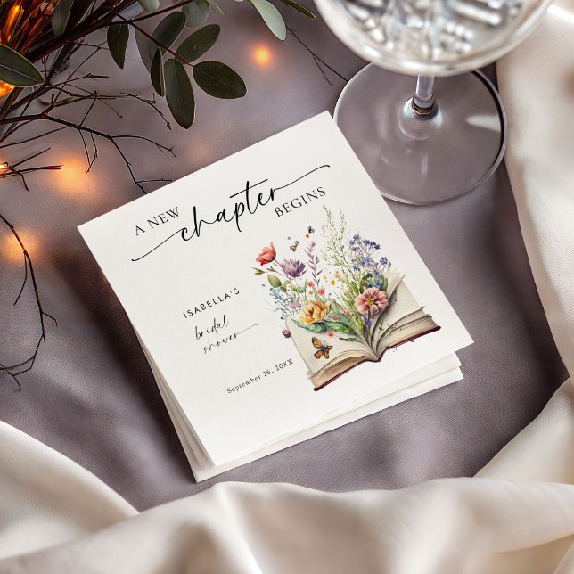 New Chapter Begins Floral Book Bridal Shower Pappersservett (Skapare uppladdad)