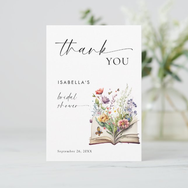New Chapter Begins Floral Book Bridal Shower Tack Kort (Stående Fram)