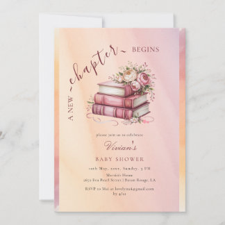 New Chapter Begins Floral Books Baby Shower Inbjudningar