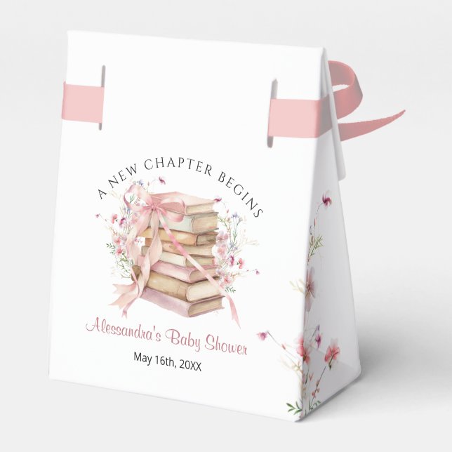 New Chapter Begins Pink Bow Baby Shower Favor Box Presentaskar (Baksidan Sidan)