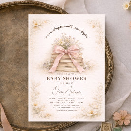 New Chapter Begins Pink Bow Books Baby Shower Inbjudningar