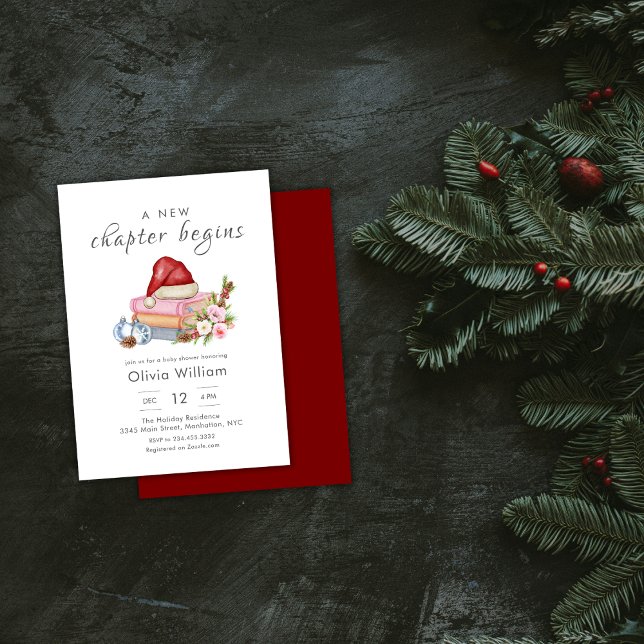 New Chapter Begins Winter Floral Baby Shower Inbjudningar (New Chapter Begins Winter Floral Baby Shower Invitation)