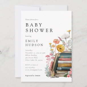 New Chapter Floral Books Baby Shower Inbjudan