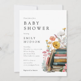 New Chapter Floral Books Baby Shower Invitation Inbjudningar