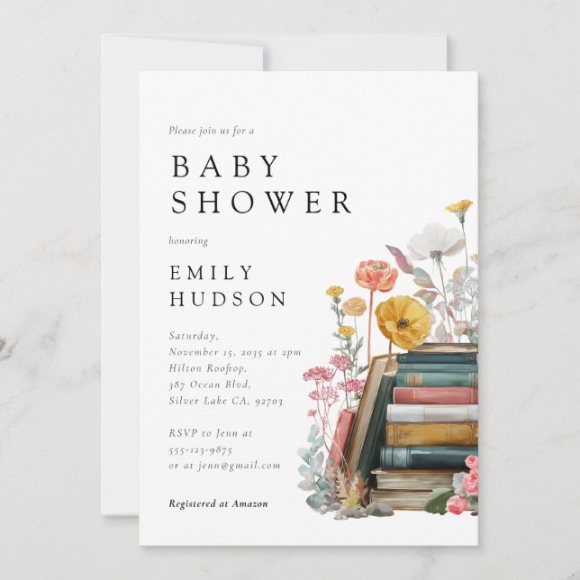 New Chapter Floral Books Baby Shower Invitation Inbjudningar (Framsida)