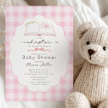 New Chapter Pink Book Baby Shower Invite Inbjudningar<br><div class="desc">Celebrate the beginning of a beautiful new story with this charming “A New Chapter Is About to Begin” baby shower invitation. This elegant design features a watercolor open book with delicate florals and a baby rattle, symbolizing the sweet journey into parenthood. The soft pink gingham background and scalloped frame create...</div>