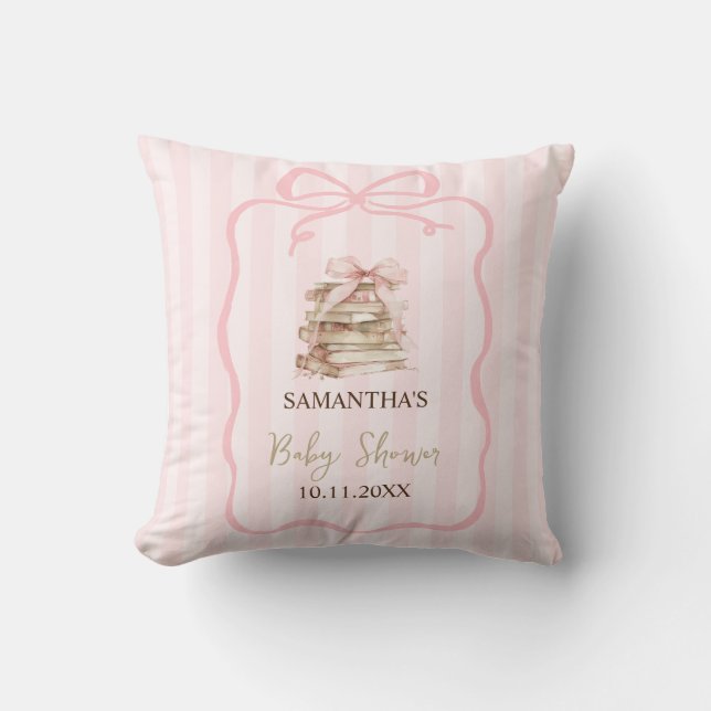 New Chapter Pink Bow Stripes Baby Shower Kudde (Framsida)