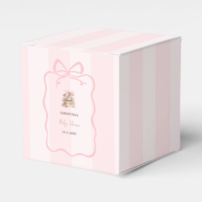 New Chapter Pink Bow Stripes Baby Shower Presentaskar (Framsidan Sidan)
