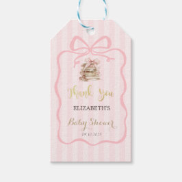 New Chapter Pink Bow Stripes Baby Shower Presentetikett