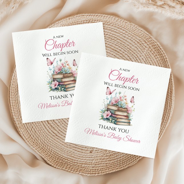 New Chapter Pink Girl Storybook Book Baby Shower Pappersservett (Skapare uppladdad)