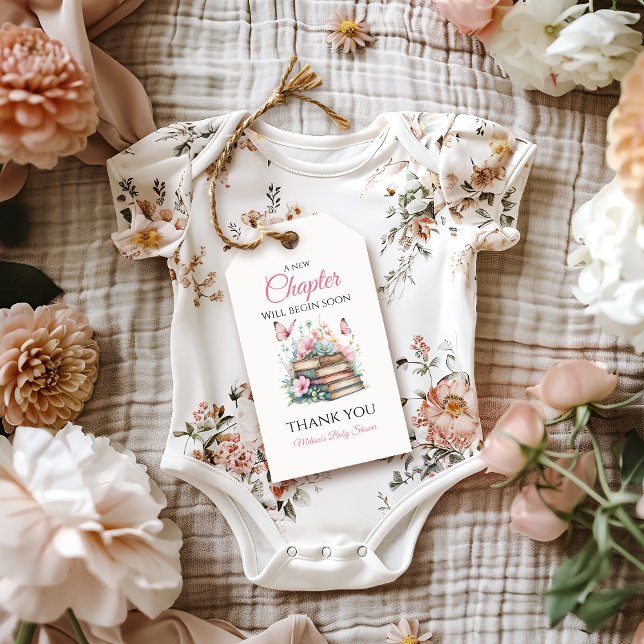 New Chapter Pink Girl Storybook Book Baby Shower Presentetikett (Skapare uppladdad)