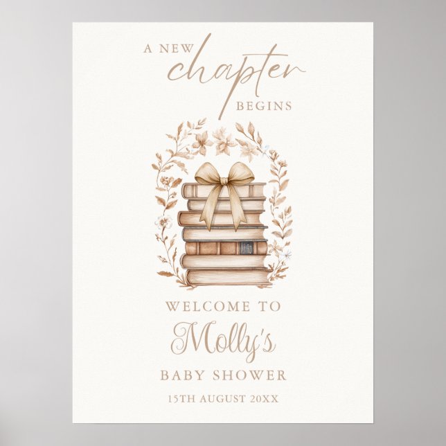 New Chapter Storybook Bow Baby Shower Welcome Sign Poster (Framsidan)
