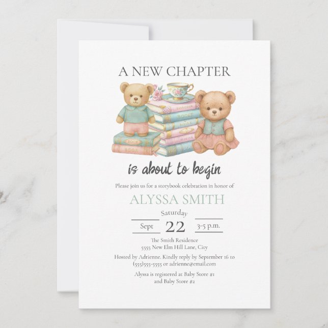 New Chapter Teddy Bear Storybook Baby Shower Inbjudningar (Framsida)