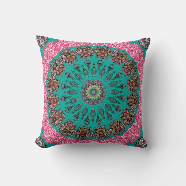 New City Kaleidoscope Teal and Fuchsia Pillow Kudde (Framsida)