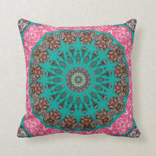 New City Kaleidoscope Teal and Fuchsia Pillow Kudde
