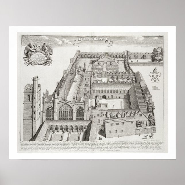 New College, Oxford, från Oxonia Illustrata, pub Poster (Framsidan)