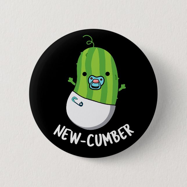 New-cumber Funny Veggie Cucumber Pun Mörk BG Knapp (Framsida)