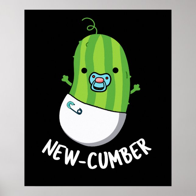 New-cumber Funny Veggie Cucumber Pun Mörk BG Poster (Framsidan)