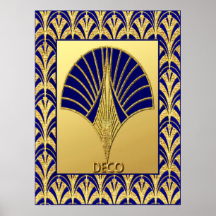 New Deco Fläkt (Guld och Blå) Poster