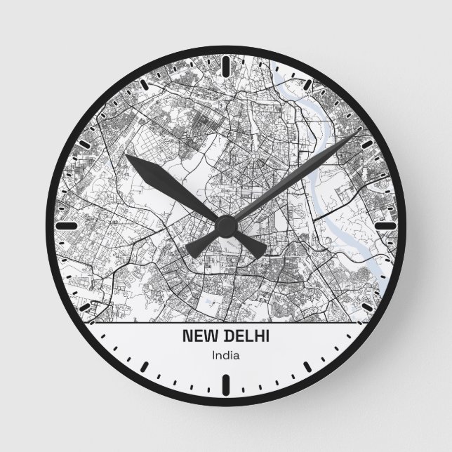 New Delhi Clock City Line Art Rund Klocka (Framsida)