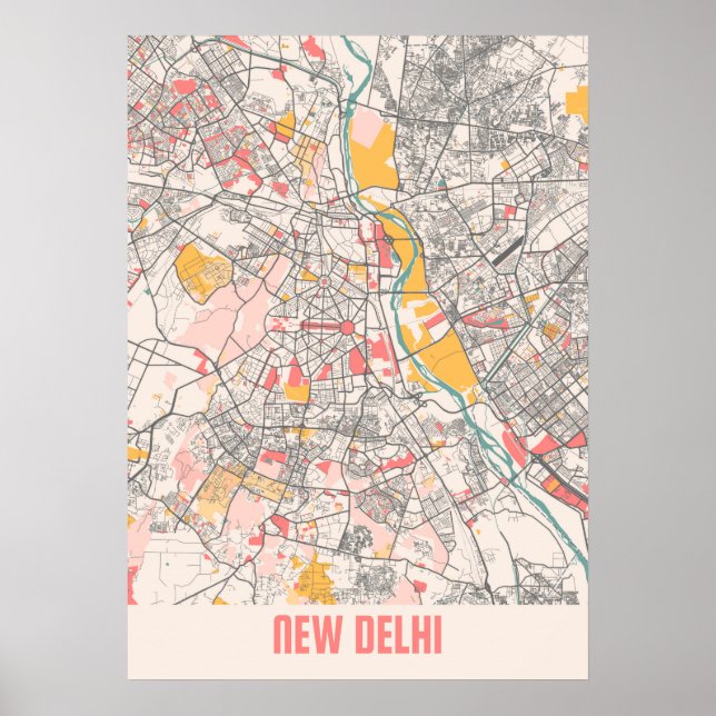 New Delhi - India Chalk City Karta Poster (Framsidan)
