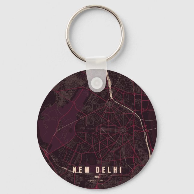 New Delhi India City Map & Custom Text Nyckelring (Framsida)